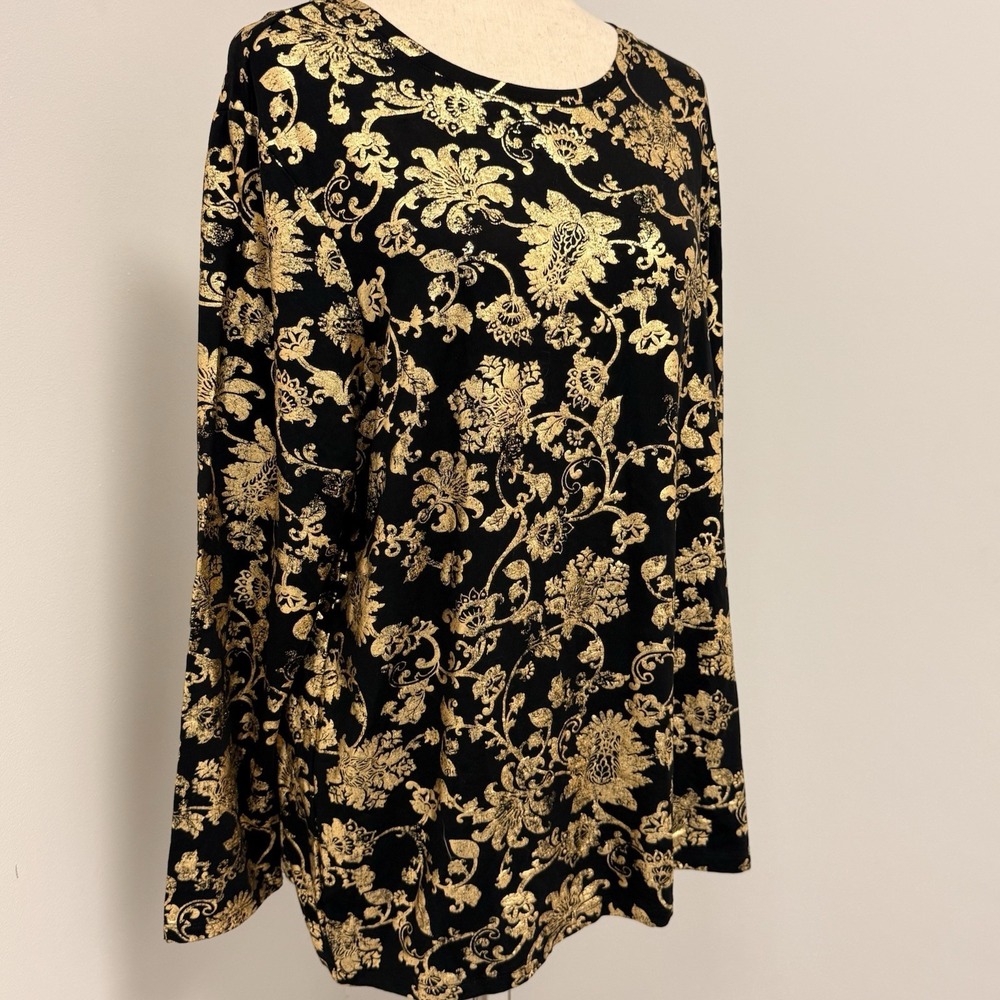 NWT Chico's Black Gold Metallic Tunic Top Size XXL Chicos 4 Party New Years Glam